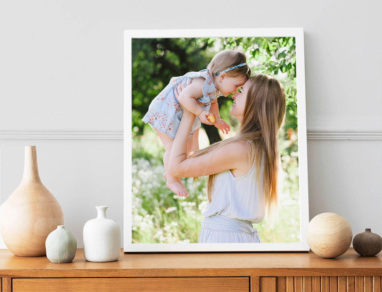 Photo in Frame standing on mantlepiece - white frame