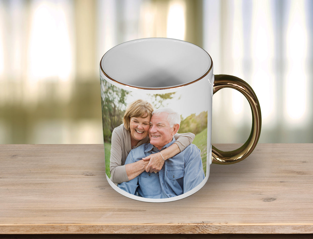 photo mug with gold handle and rim