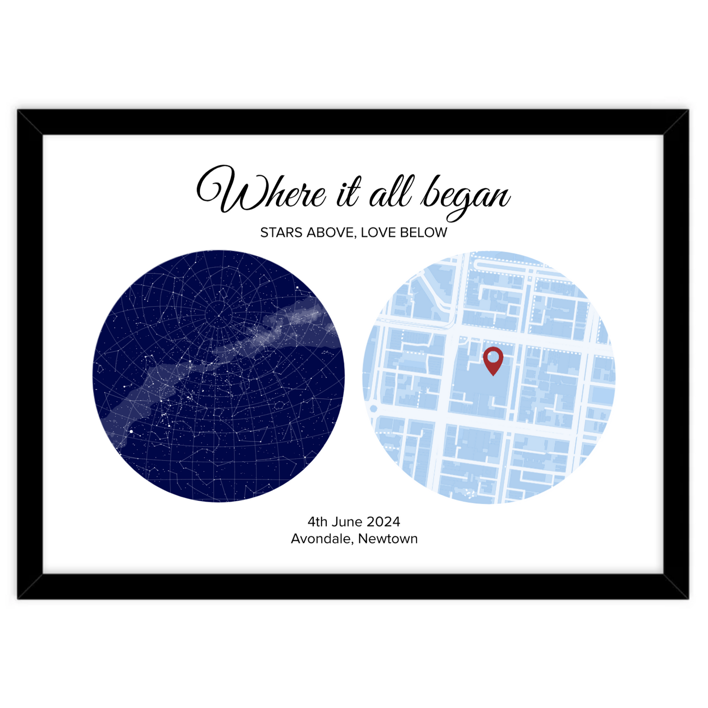 Custom Star and Street Map - Framed Prints