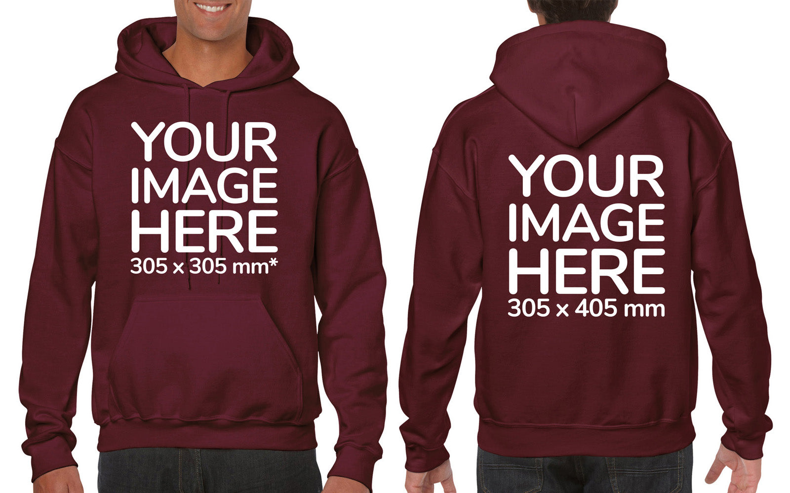 Adult Hoodies - Hoodie customisable on front and back - burgundy colour