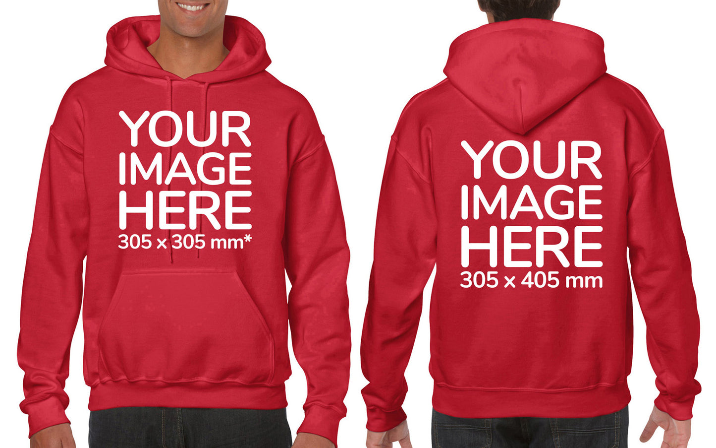 Adult Hoodies - Hoodie customisable on front and back - red colour