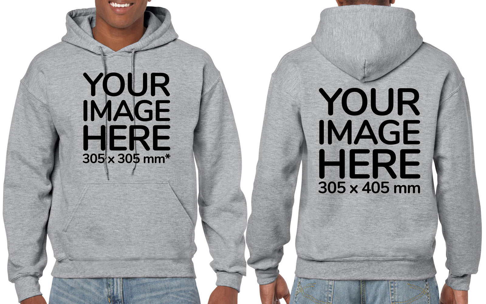 Adult Hoodies - Hoodie customisable on front and back - light gray