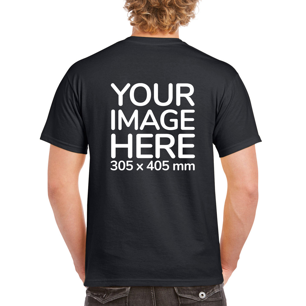 Men's Custom T-Shirts - Shirts are customisable on back side with your own design or image - black colour teez