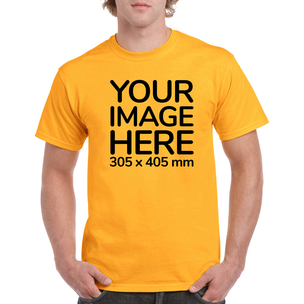 Men's Custom T-Shirts - Shirts are customisable on front side with your own design or image - yellow colour teez