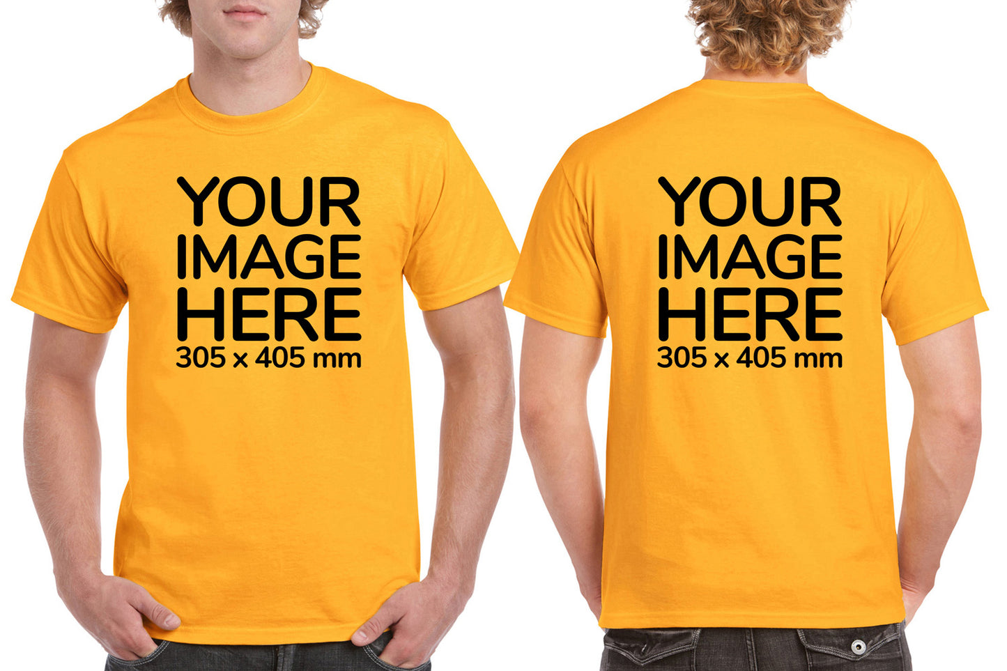 Men's Custom T-Shirts - Shirts are customisable on front and back side with your own design or image - yellow colour teez