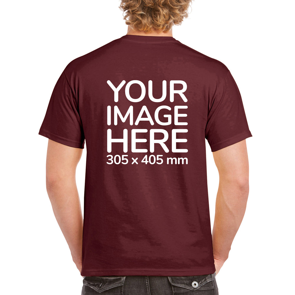 Men's Custom T-Shirts - Shirts are customisable on back side with your own design or image - burgundy colour teez