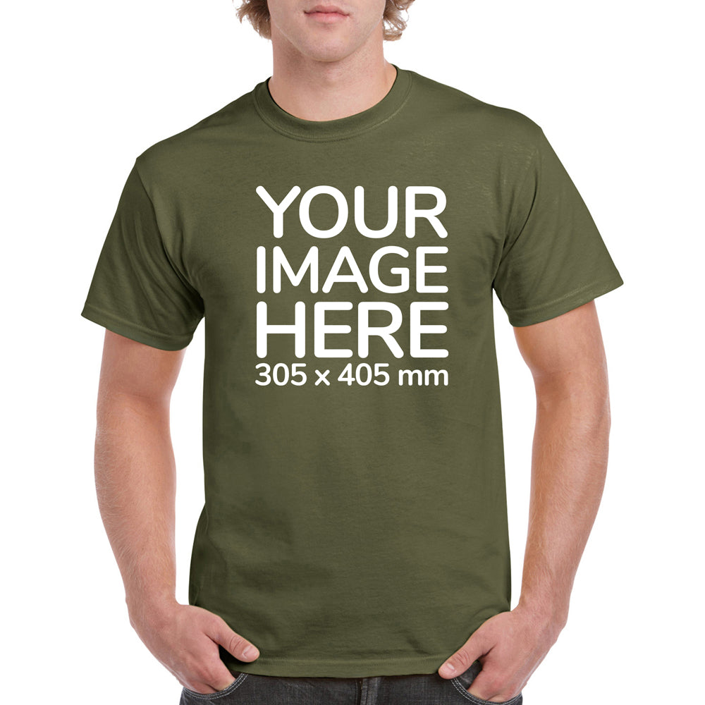 Men's Custom T-Shirts - Shirts are customisable on front side with your own design or image - olive colour teez