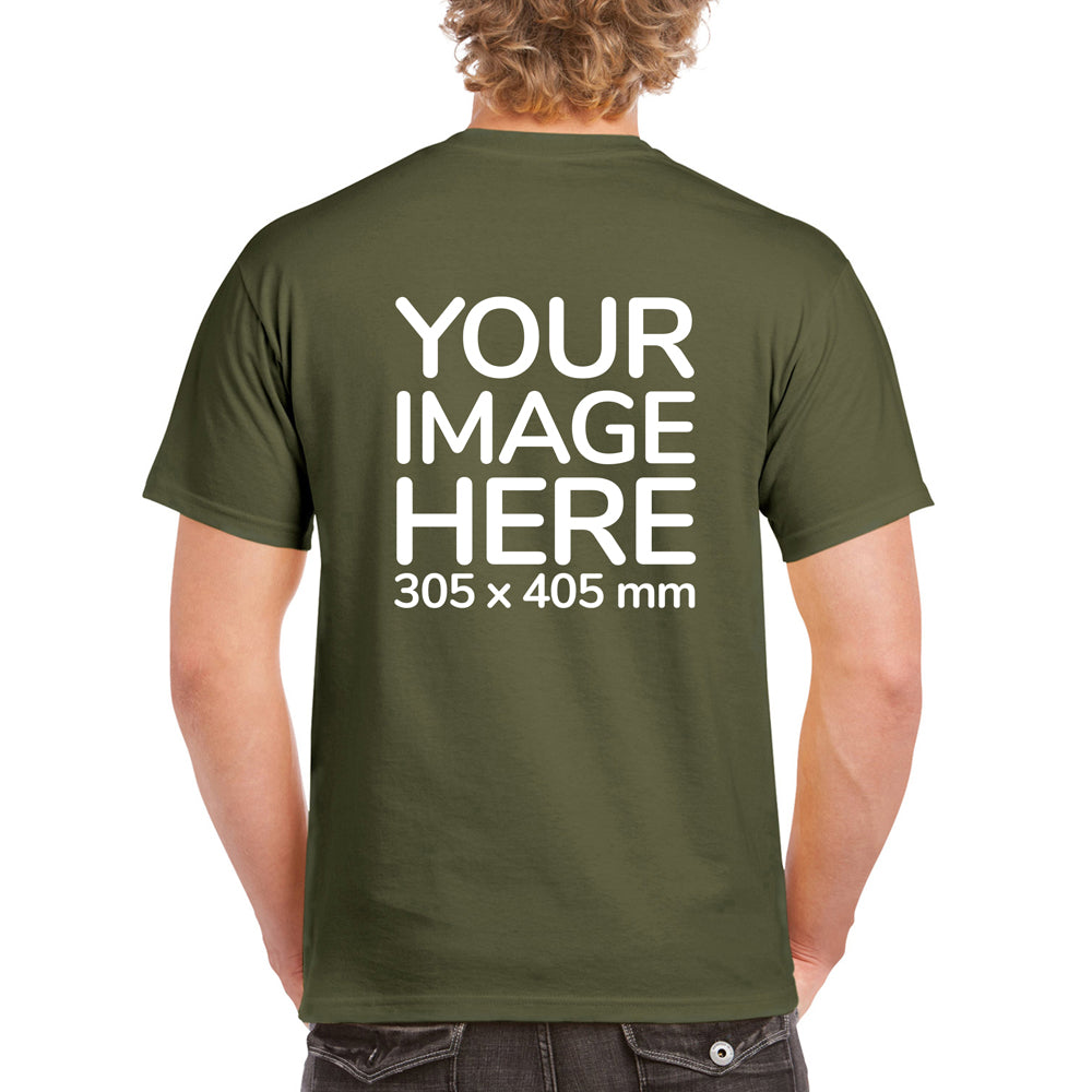 Men's Custom T-Shirts - Shirts are customisable on back side with your own design or image - olive colour teez