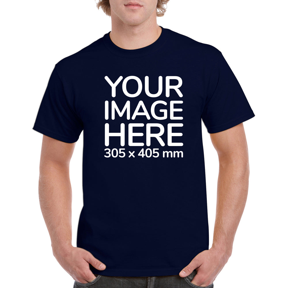 Men's Custom T-Shirts - Shirts are customisable on front side with your own design or image - navy blue colour teez