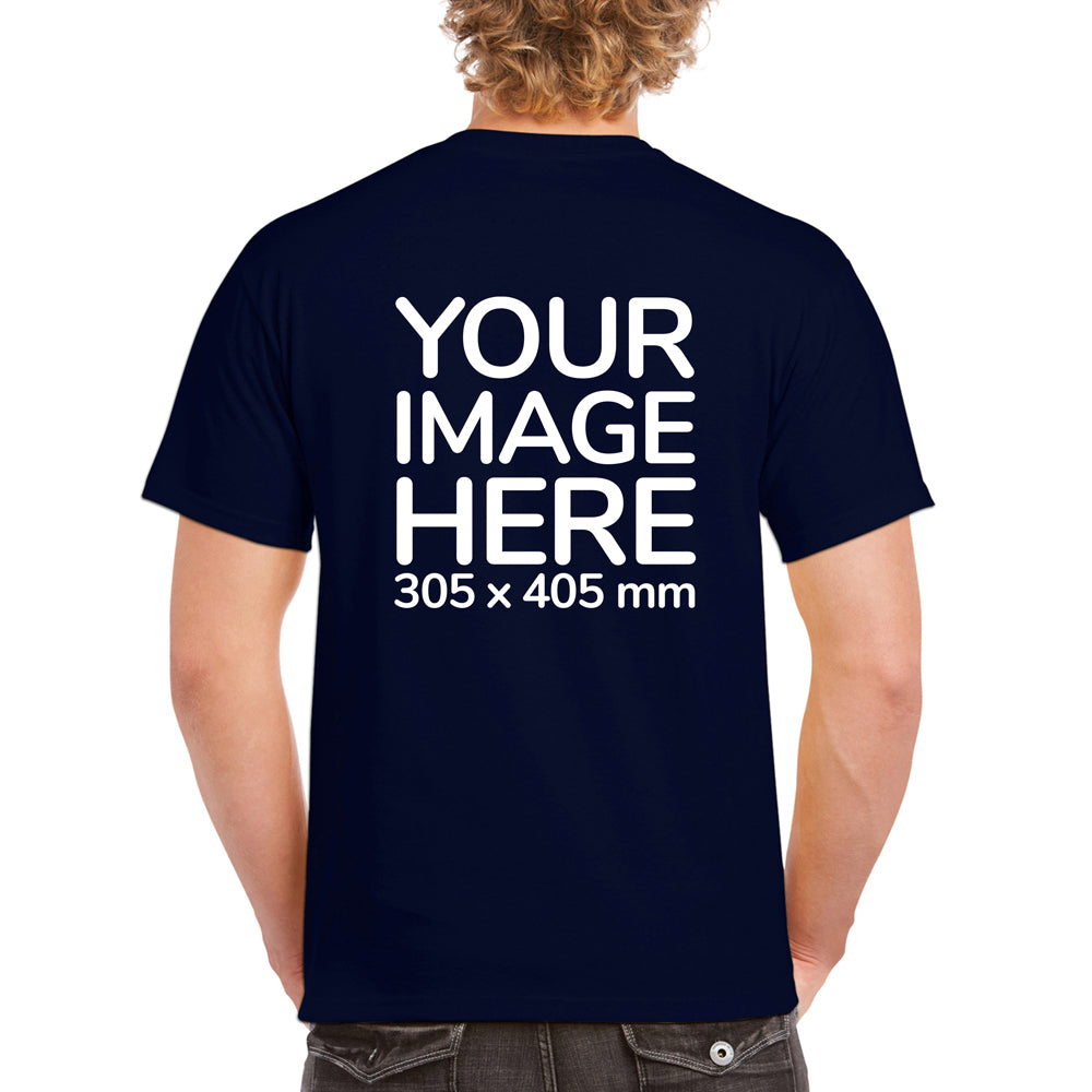 Men's Custom T-Shirts - Shirts are customisable on back side with your own design or image - navy blue colour teez