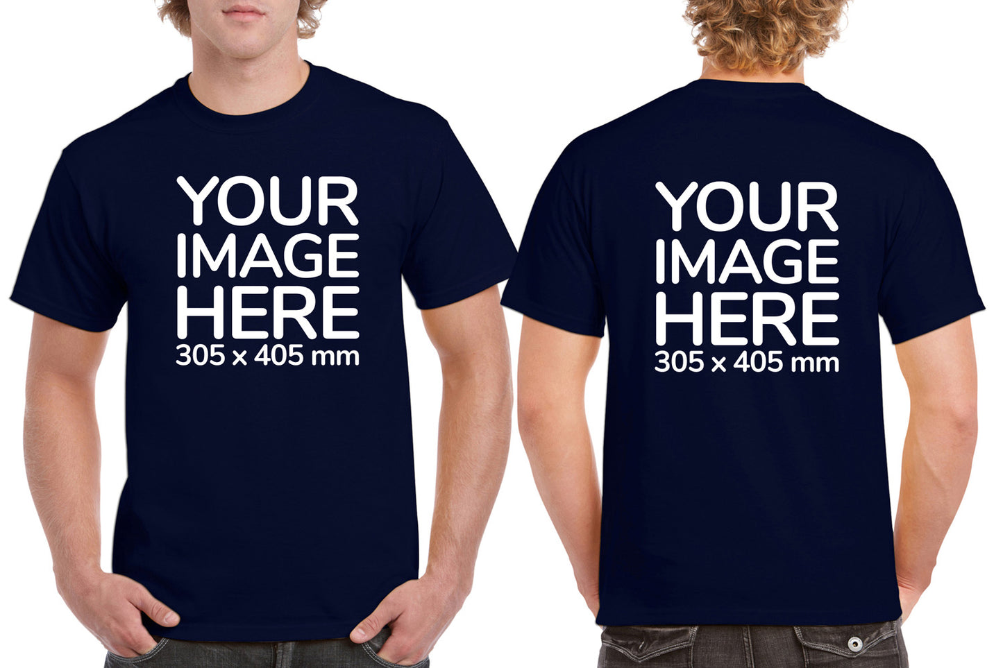 Men's Custom T-Shirts - Shirts are customisable on front and back side with your own design or image - navy blue colour teez