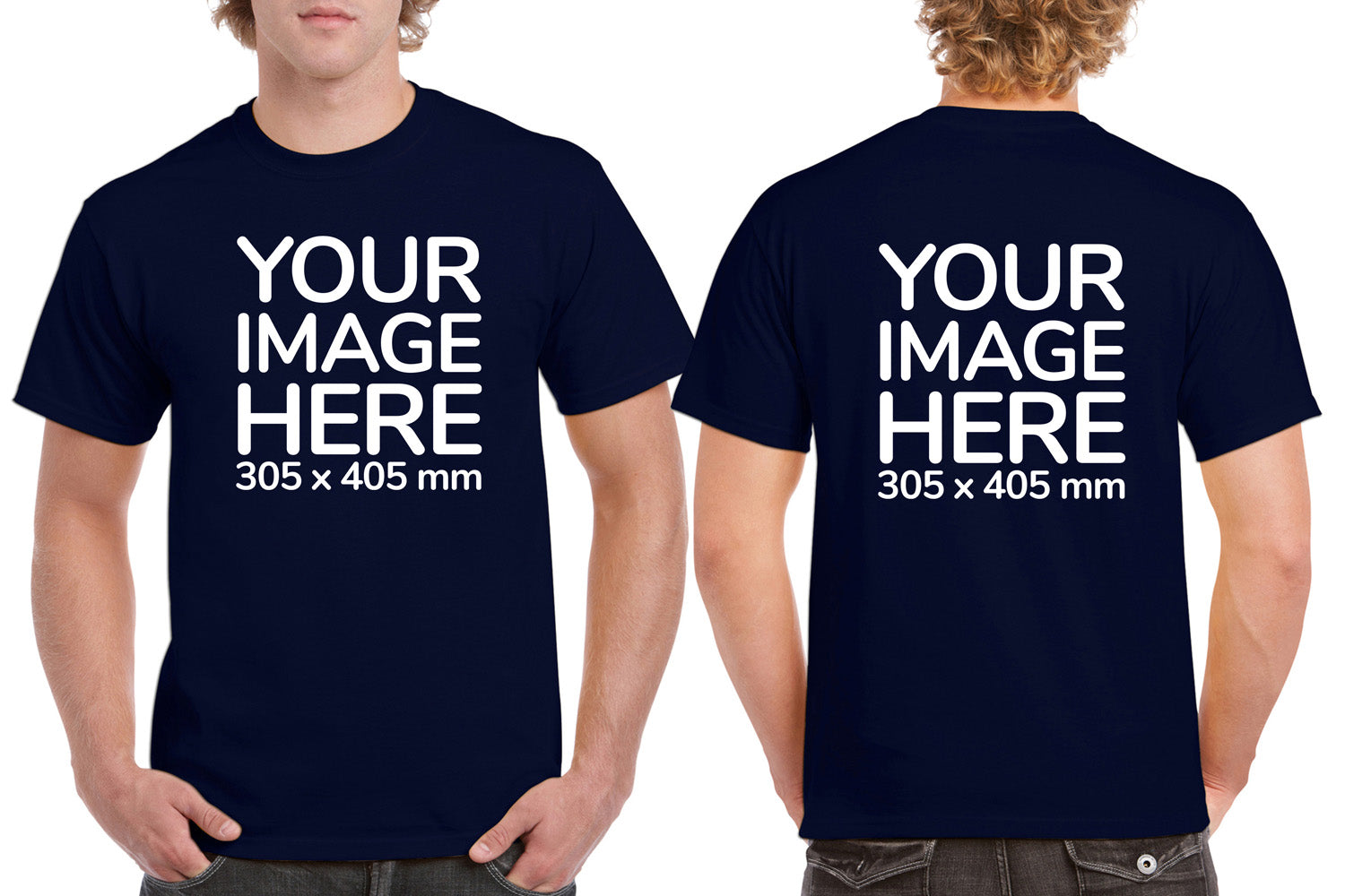 Men's Custom T-Shirts - Shirts are customisable on front and back side with your own design or image - navy blue colour teez