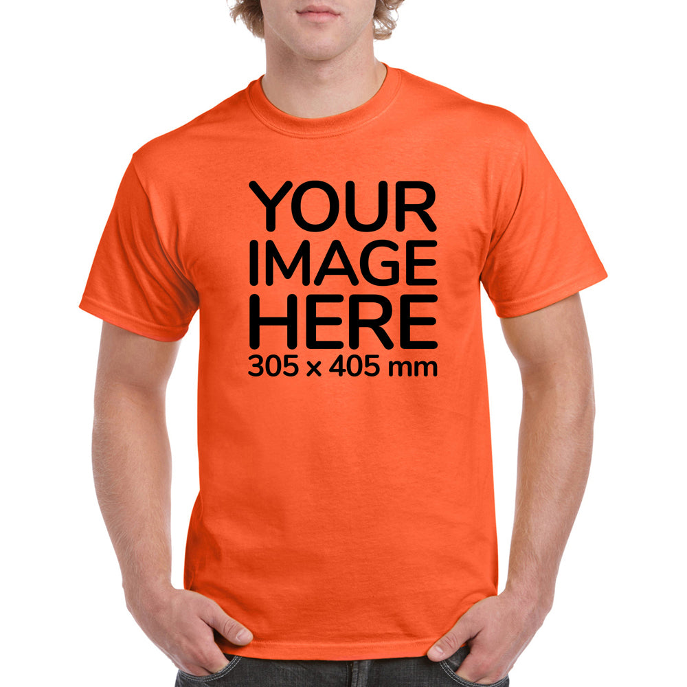 Men's Custom T-Shirts - Shirts are customisable on front side with your own design or image - orange colour teez