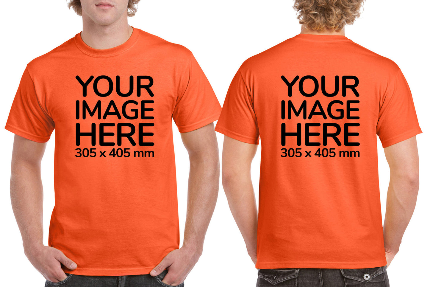Men's Custom T-Shirts - Shirts are customisable on front and back side with your own design or image - orange colour teez