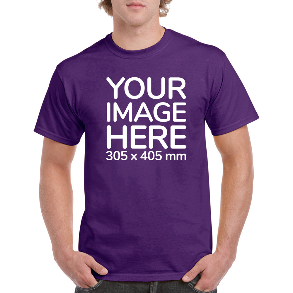 Men's Custom T-Shirts - Shirts are customisable on front side with your own design or image - purple colour teez