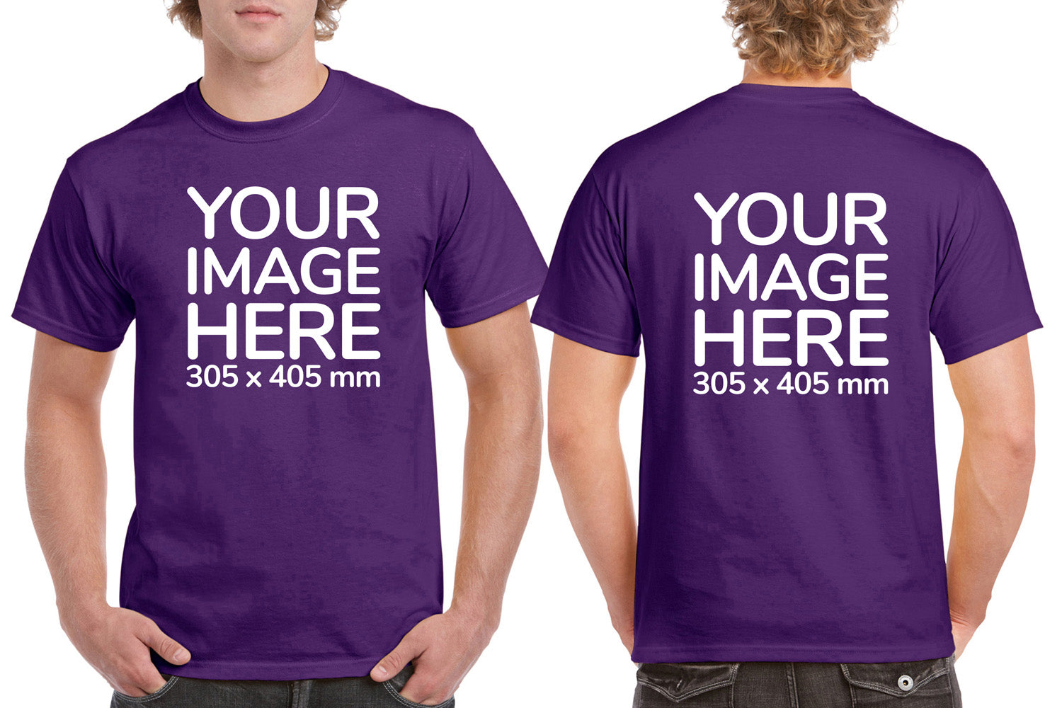 Men's Custom T-Shirts - Shirts are customisable on front and back side with your own design or image - purple colour teez