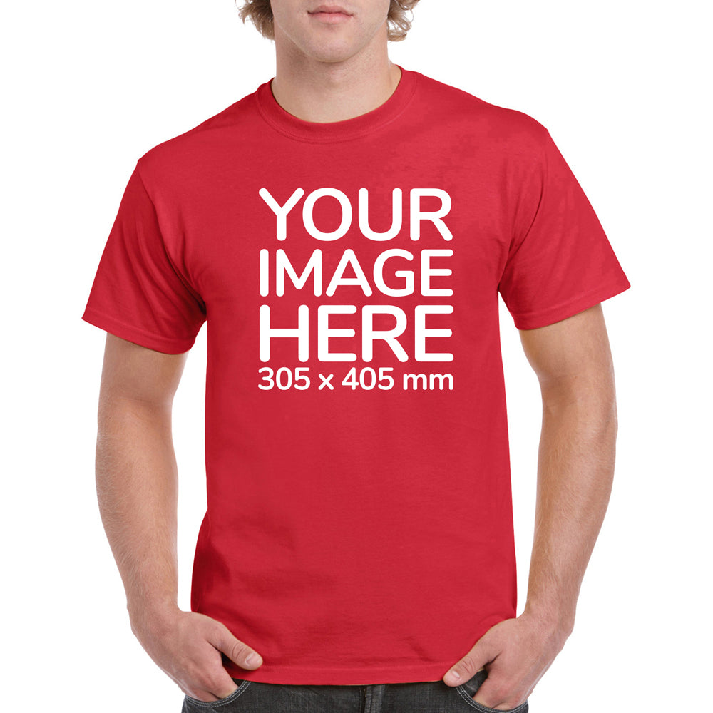 Men's Custom T-Shirts - Shirts are customisable on front side with your own design or image - red colour teez