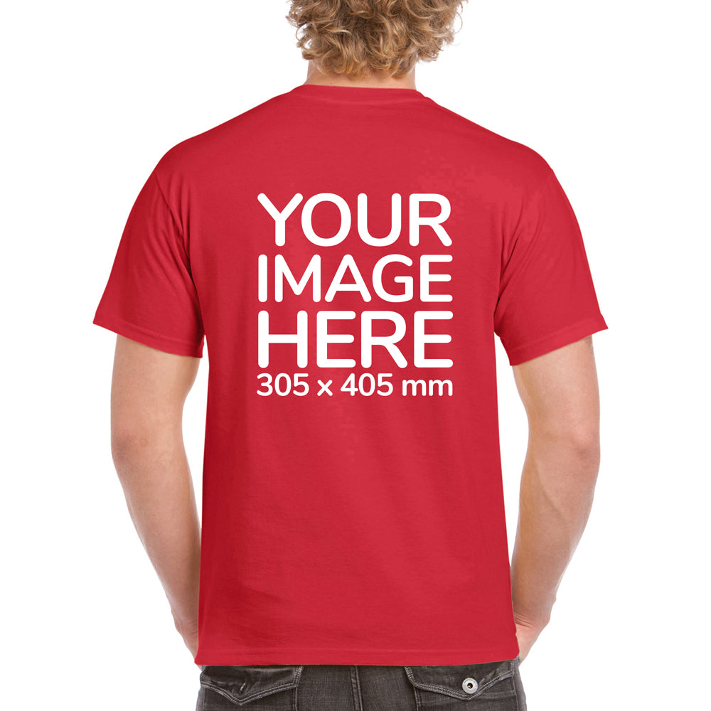 Men's Custom T-Shirts - Shirts are customisable on back side with your own design or image - red colour teez