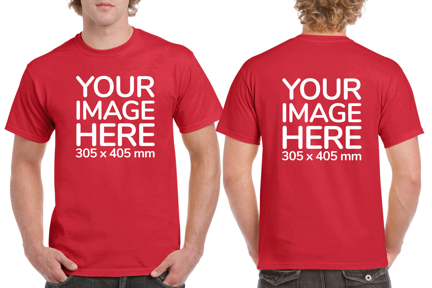 Men's Custom T-Shirts - Shirts are customisable on front and back side with your own design or image - red colour teez