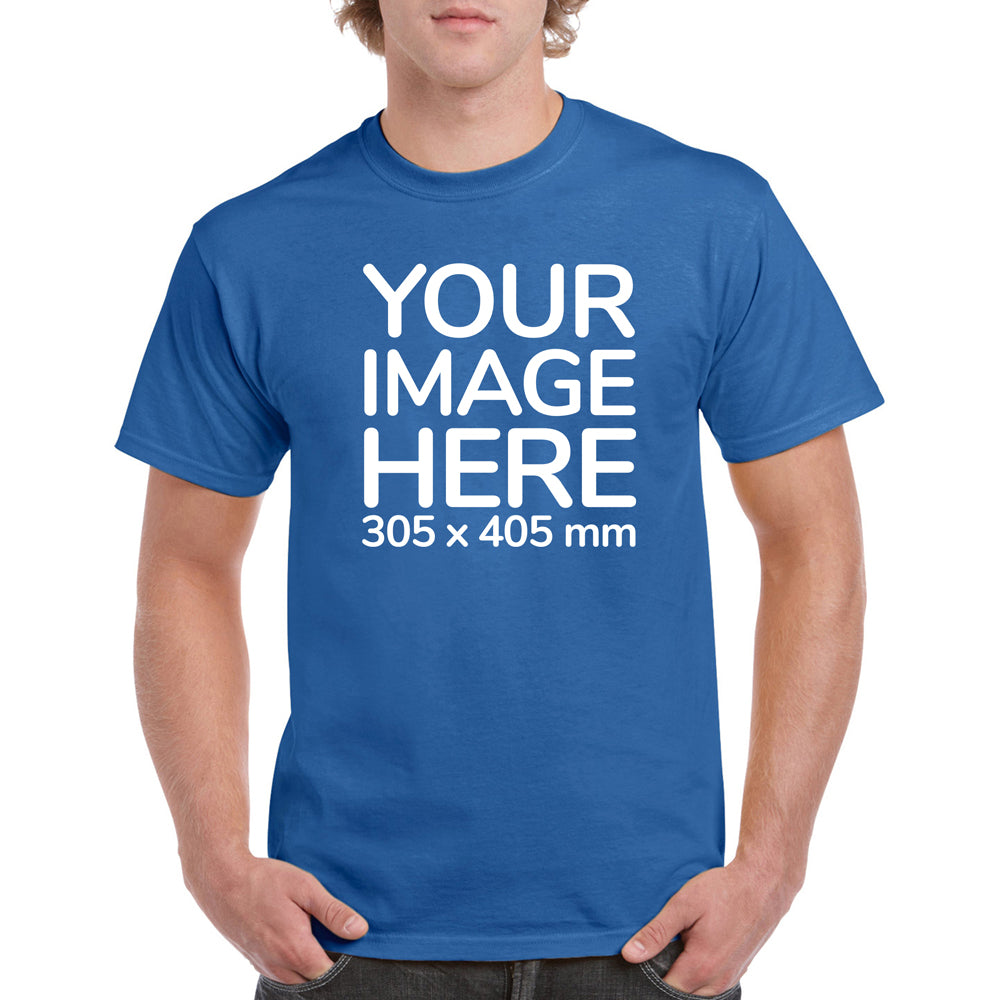 Men's Custom T-Shirts - Shirts are customisable on front side with your own design or image - light blue colour teez
