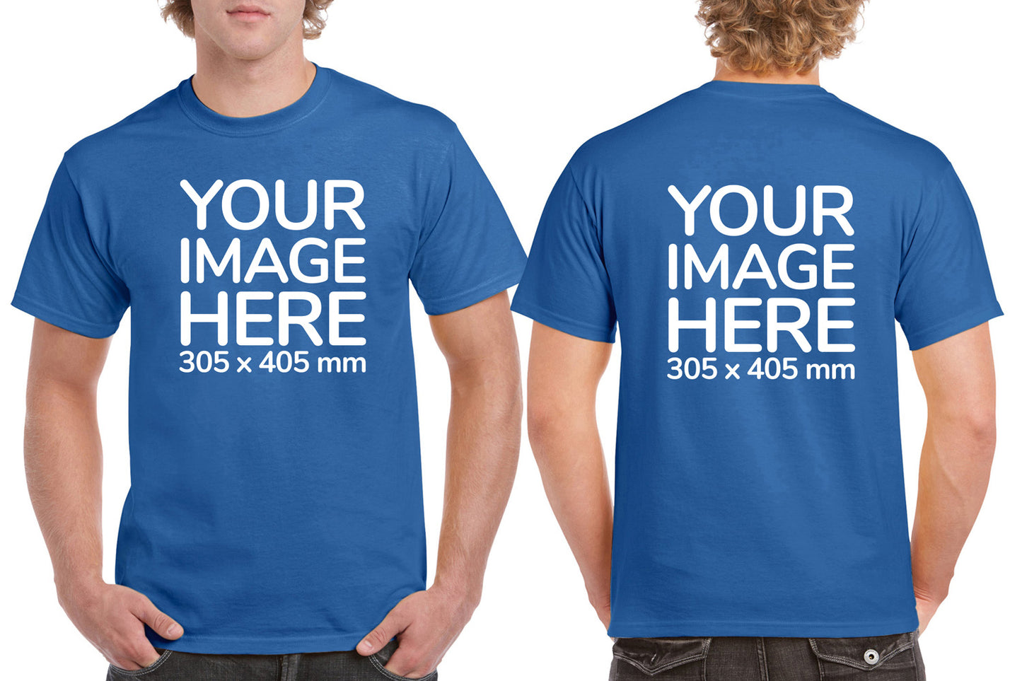 Men's Custom T-Shirts - Shirts are customisable on front and back side with your own design or image - light blue colour teez