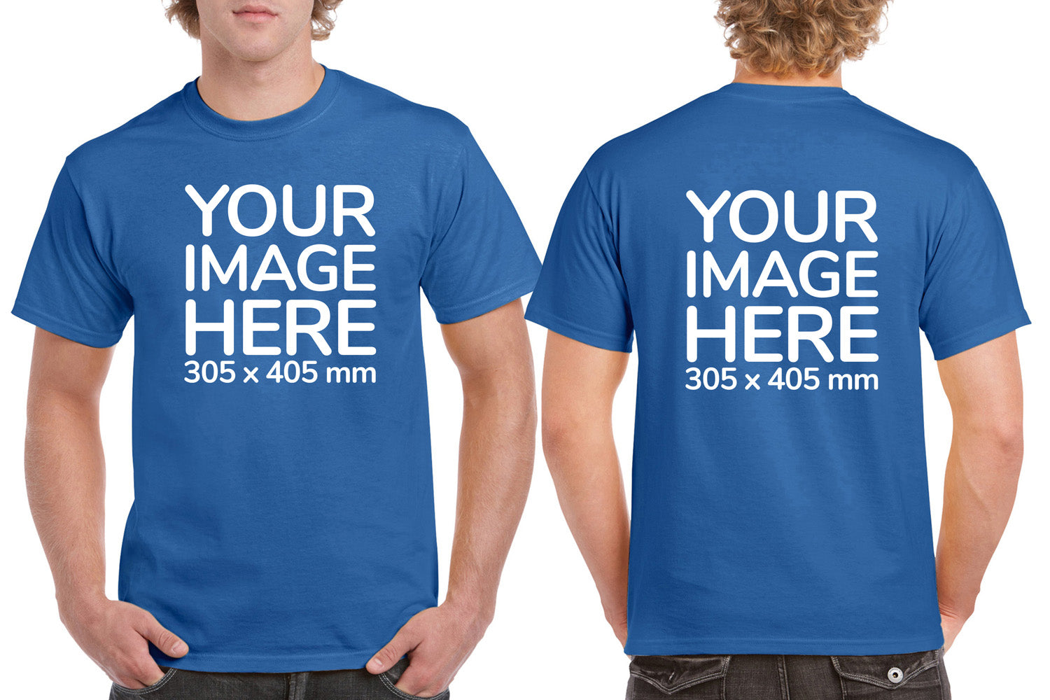 Men's Custom T-Shirts - Shirts are customisable on front and back side with your own design or image - light blue colour teez