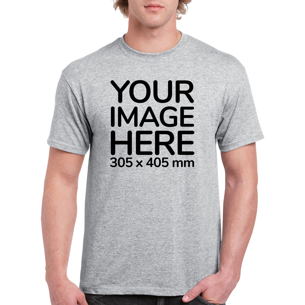 Men's Custom T-Shirts - Shirts are customisable on front side with your own design or image - light gray colour teez