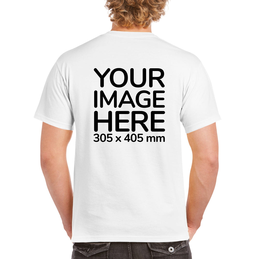 Men's Custom T-Shirts - Shirts are customisable on back side with your own design or image - white colour teez