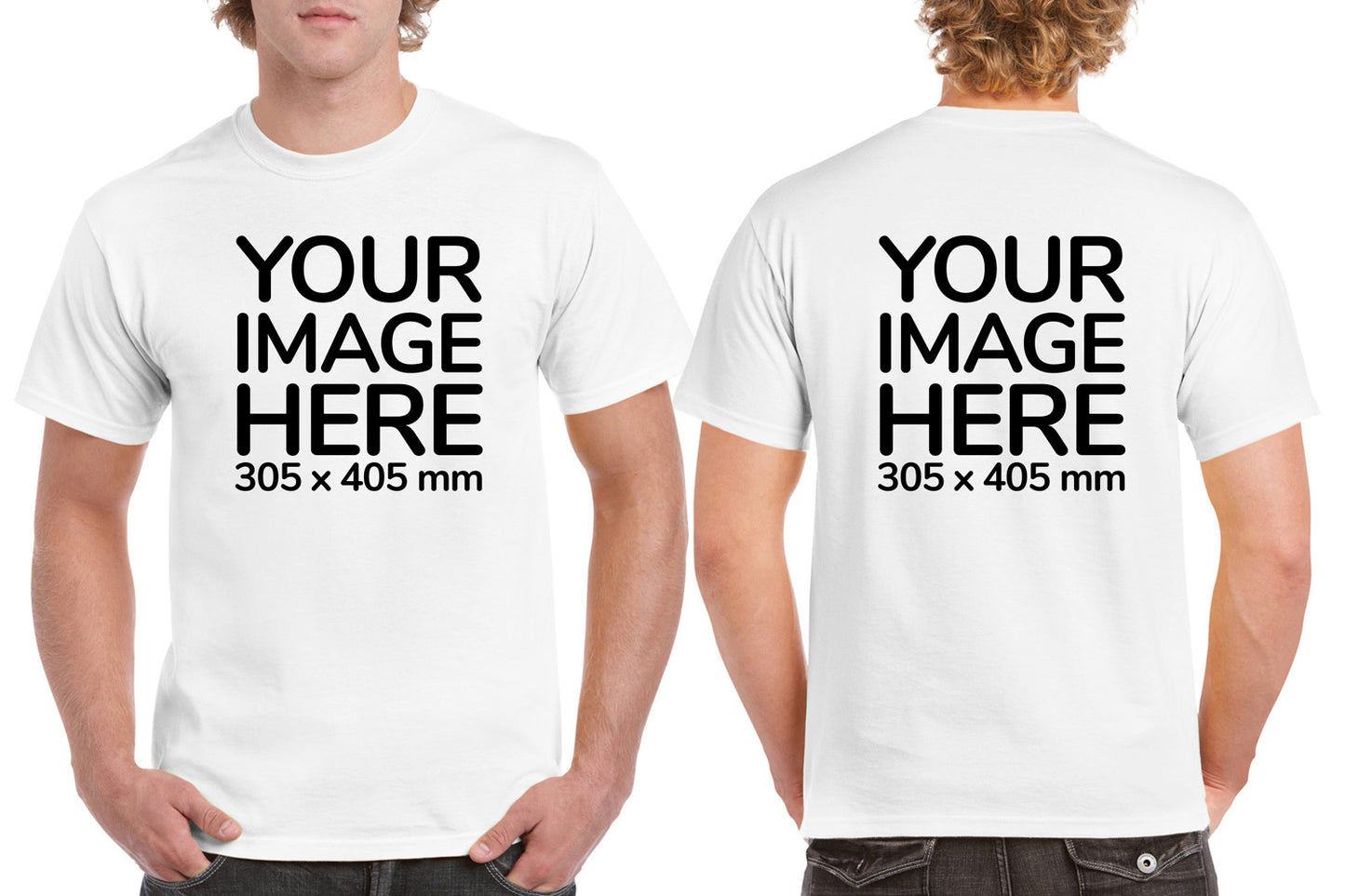 Men's Custom T-Shirts - Shirts are customisable on front and back side with your own design or image - white colour teez