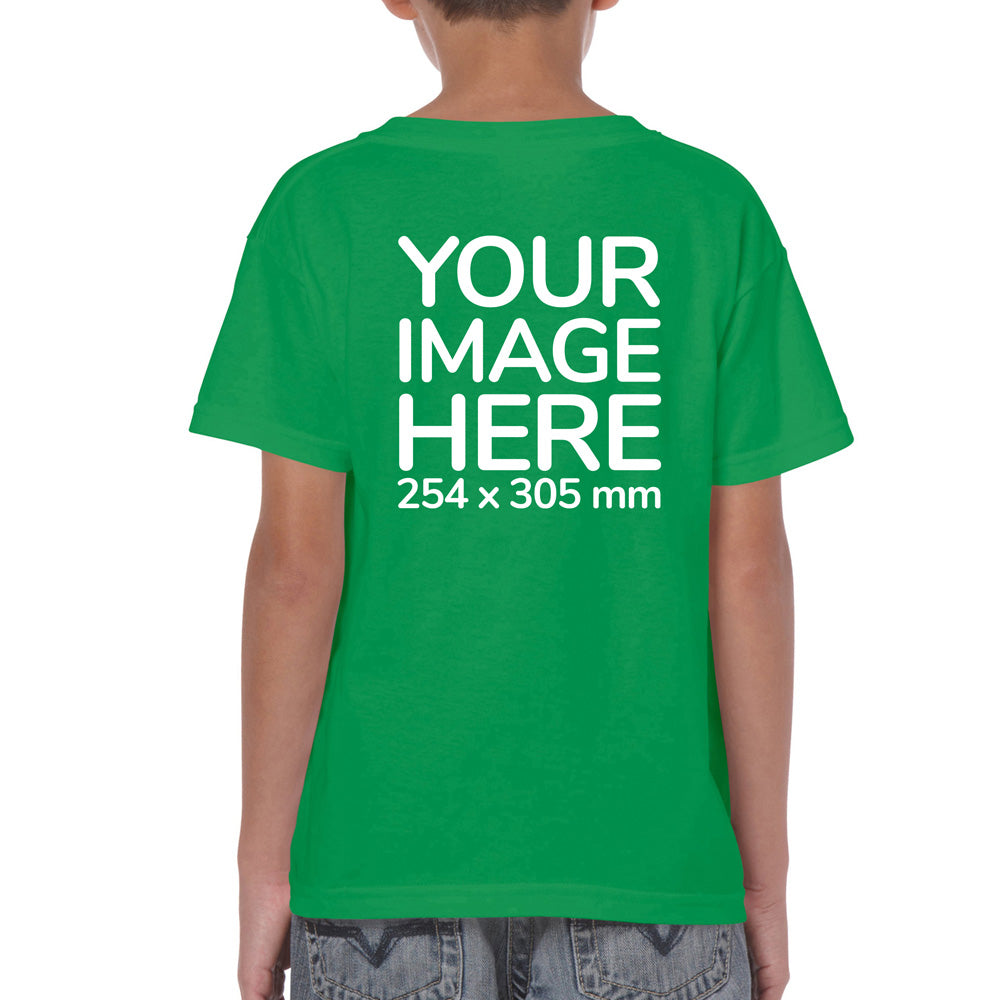 Children Custom Tees - T-Shirt customisable on back side with your own design or image - green colour shirt