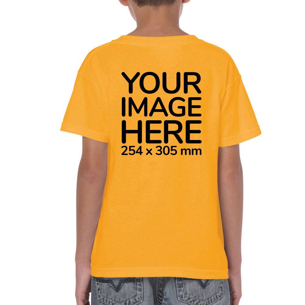 Children Custom Teez - T-Shirt customisable on back side with your own design or image - yellow colour shirt