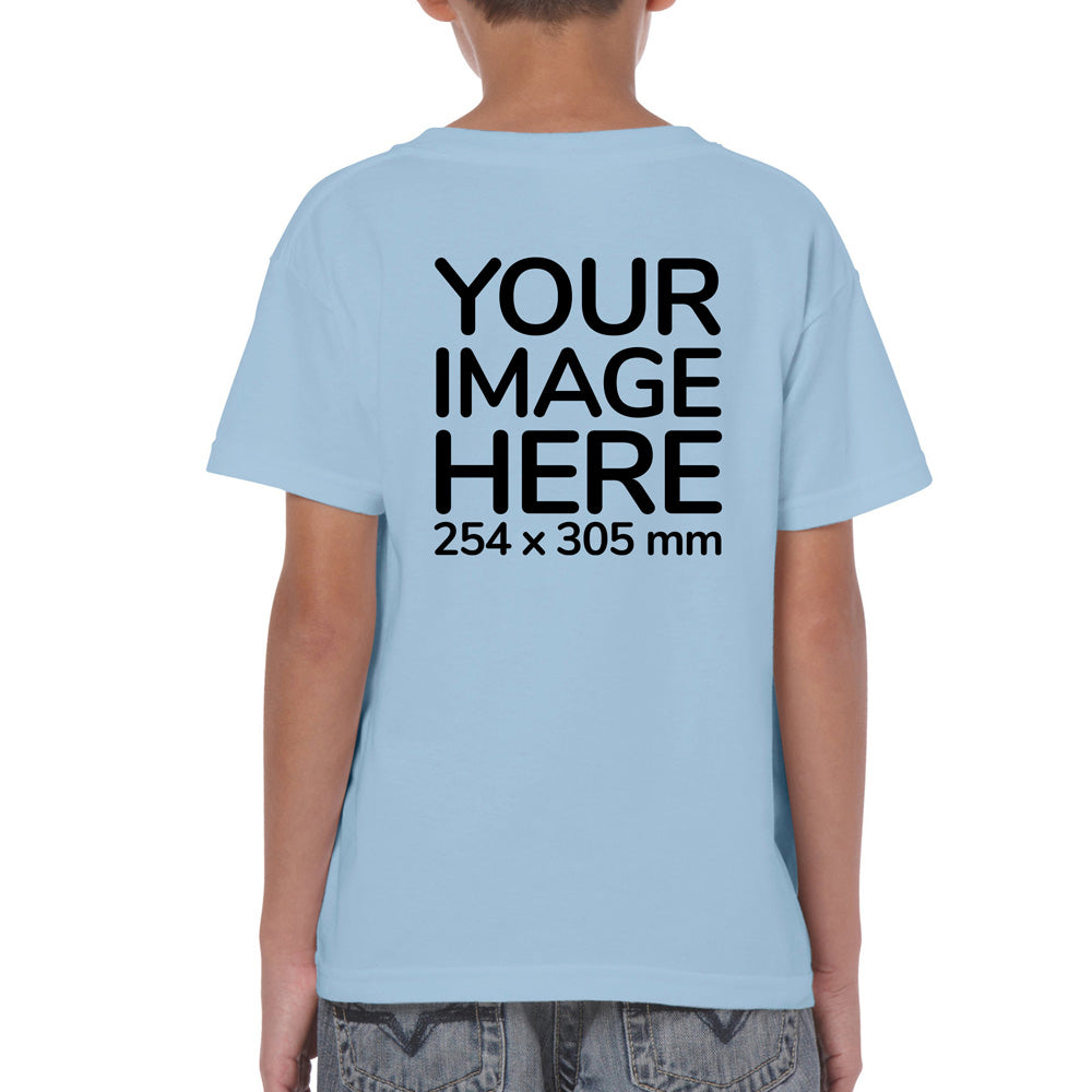 Children Custom Teez - T-Shirt customisable on back side with your own design or image - light blue colour shirt