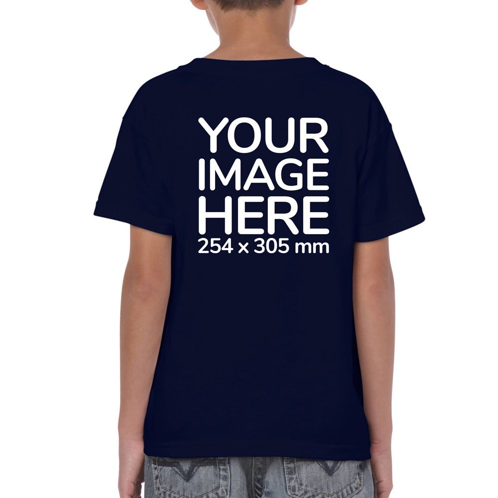 Children Custom Tees - T-Shirt customisable on back side with your own design or image - navy blue colour shirt