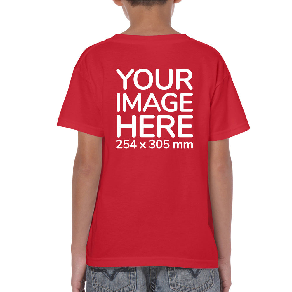 Children Custom Tees - T-Shirt customisable on back side with your own design or image - red colour shirt