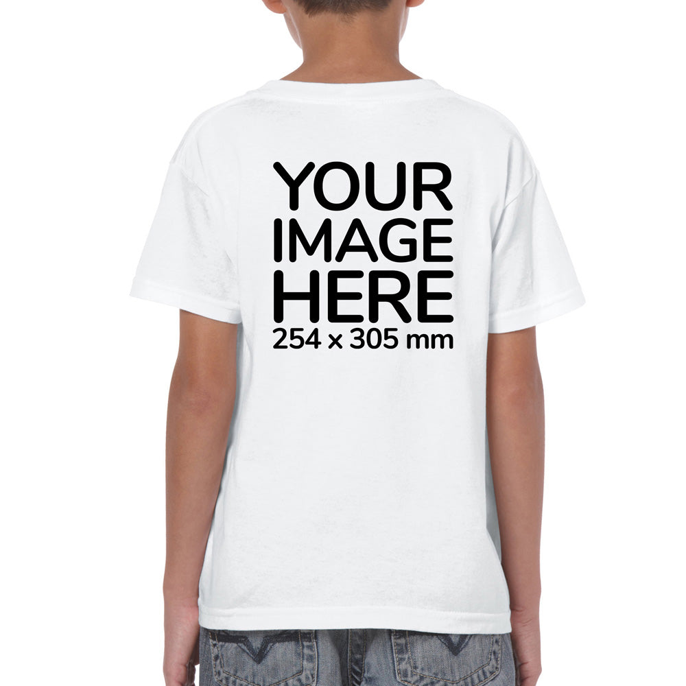 Children Custom Tees - T-Shirt customisable on back side with your own design or image - white colour shirt