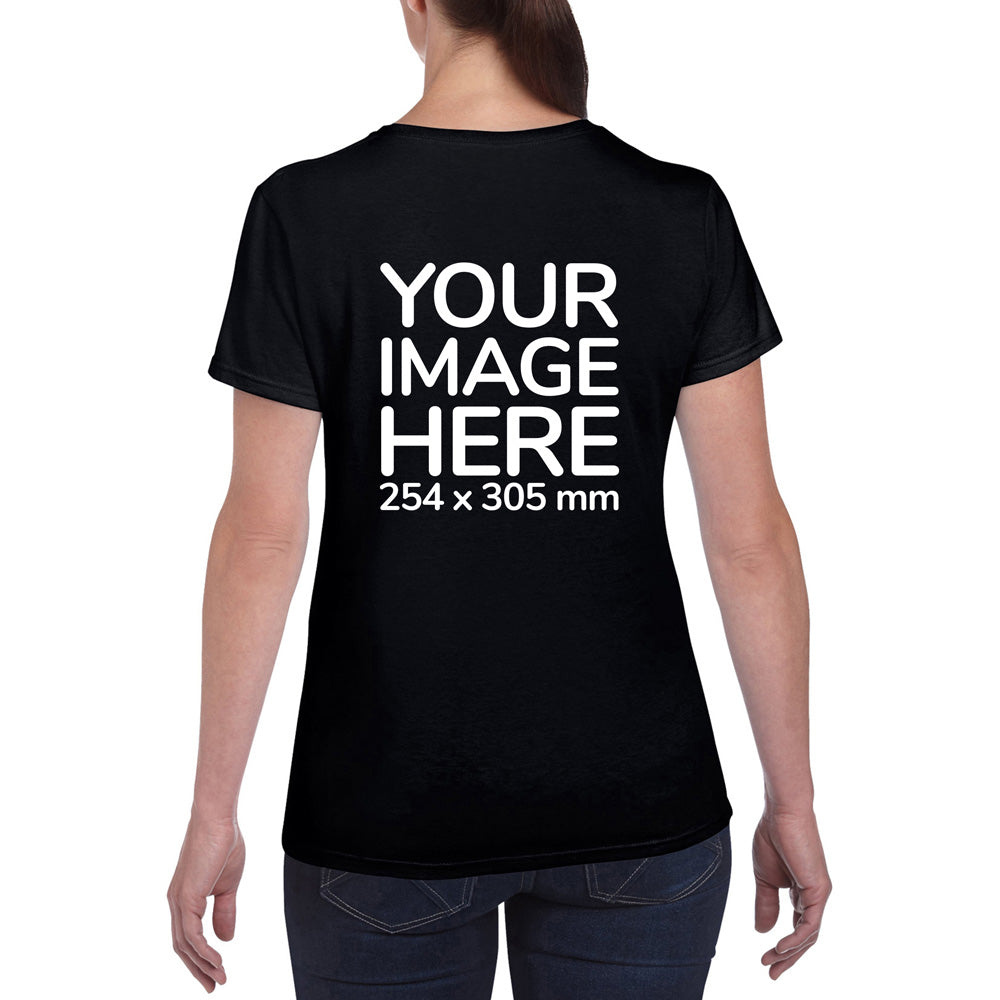 Women Custom T-Shirts - Shirts are customisable on back side with your own design or image - black colour teez
