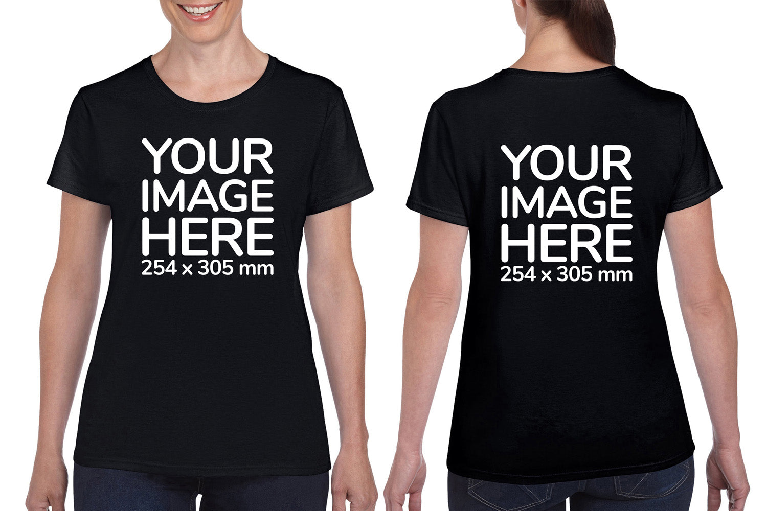 Women Custom Shirts - T-Shirt customisable on front side and back side with your own design or image - black colour shirt