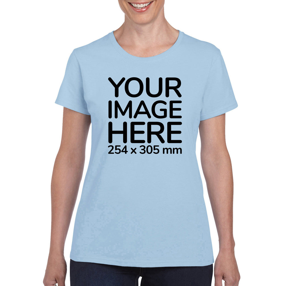 Women Custom T-Shirts - Shirts are customisable on front side with your own design or image - light blue colour teez