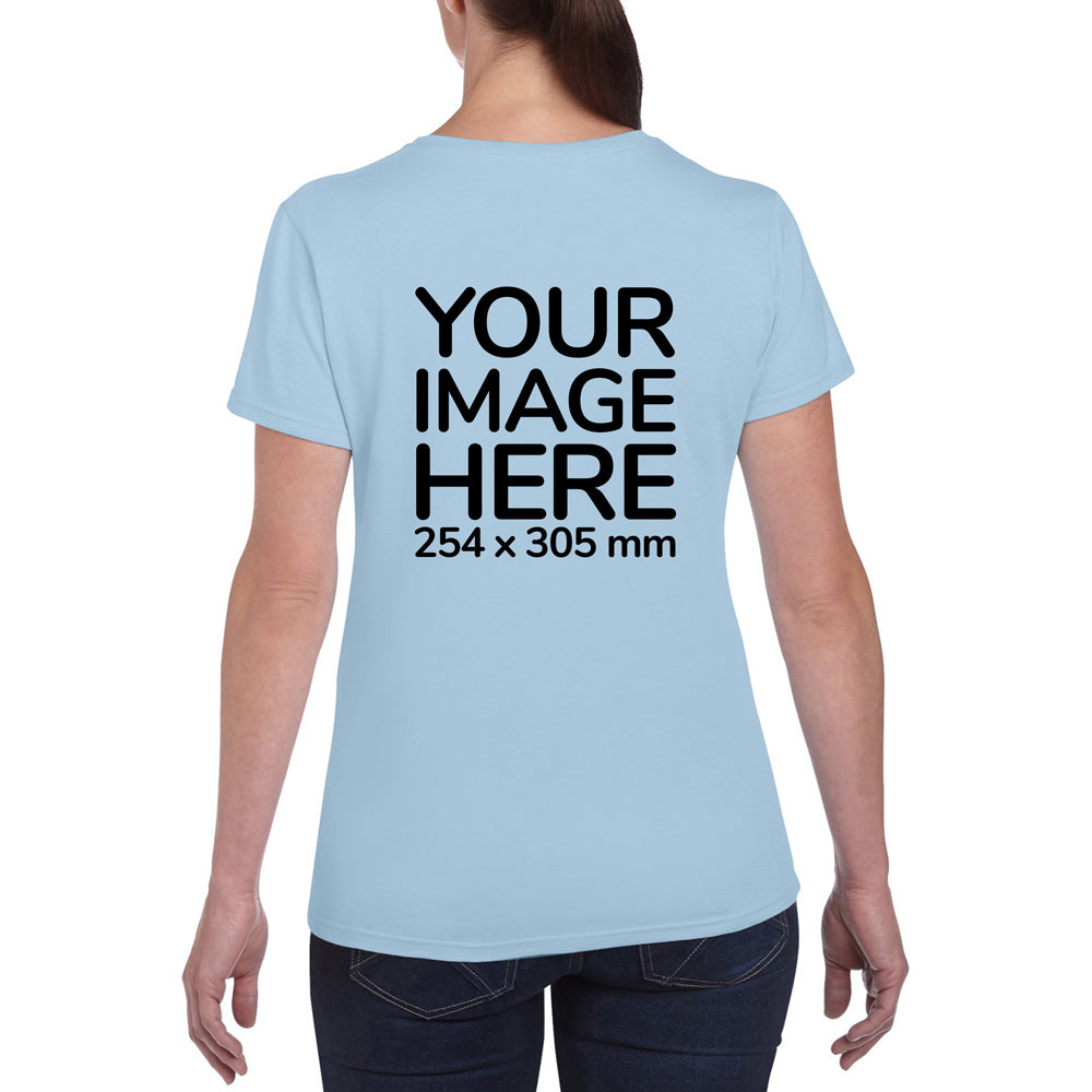Women Custom T-Shirts - Shirts are customisable on back side with your own design or image - light blue colour teez