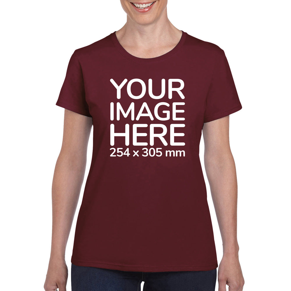 Women Custom T-Shirts - Shirts are customisable on front side with your own design or image -burgundy colour teez