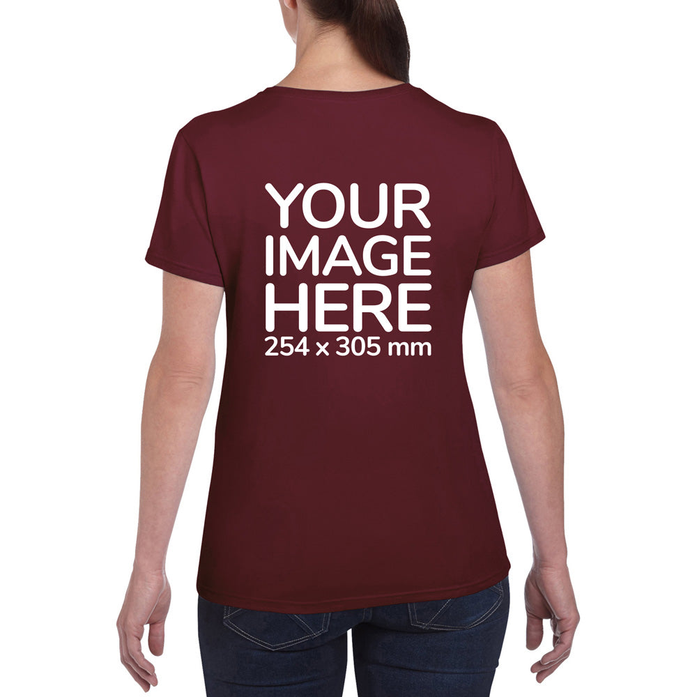 Women Custom T-Shirts - Shirts are customisable on back side with your own design or image - burgundy 
colour teez