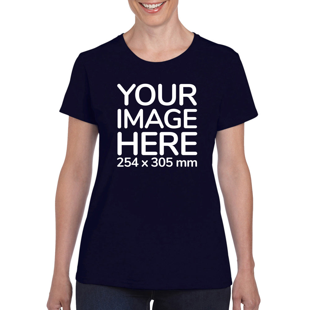 Women Custom T-Shirts - Shirts are customisable on front side with your own design or image - navy blue colour teez