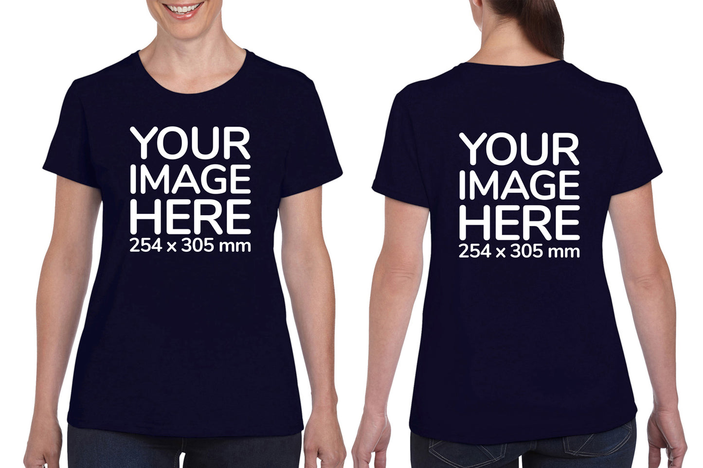 Women Custom Shirts - T-Shirt customisable on front side and back side with your own design or image - navy blue colour shirt