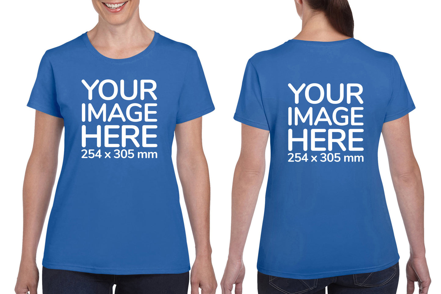 Women Custom Shirts - T-Shirt customisable on front side and back side with your own design or image - light blue colour shirt