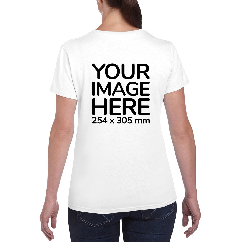 Women Custom T-Shirts - Shirts are customisable on back side with your own design or image - white colour teez