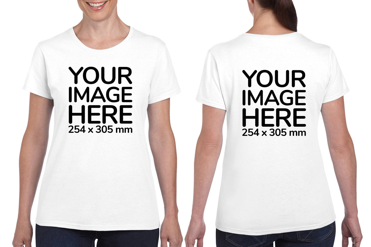 Women Custom Shirts - T-Shirt customisable on front side and back side with your own design or image - white shirt