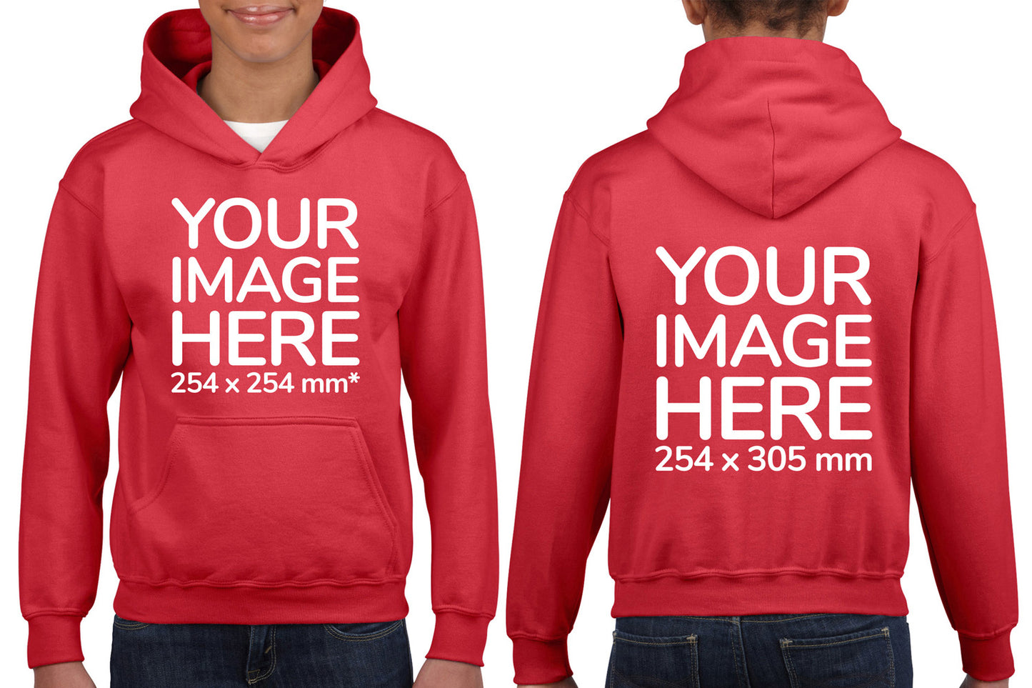 Children Hoodies - Hoodie personalised on front side with your image - red colour