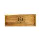 A small serving tray made from high quality acacia wood, with a personalized engraving that reads 'Your Name Here'.