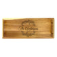 A large serving tray with a family wreath design engraved on the front, made from high quality acacia wood.
