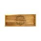 A small serving tray with a family wreath design engraved on it, made from high quality acacia wood.